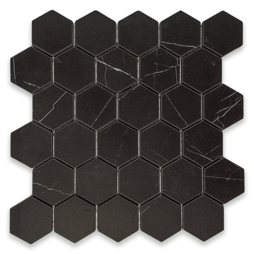 Marquina Natural 2" Hexagon Mosaic - Sample
