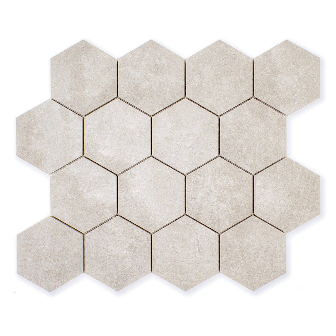 Saltstone Taupe Hexagon Mosaic (3" X 3") - sample