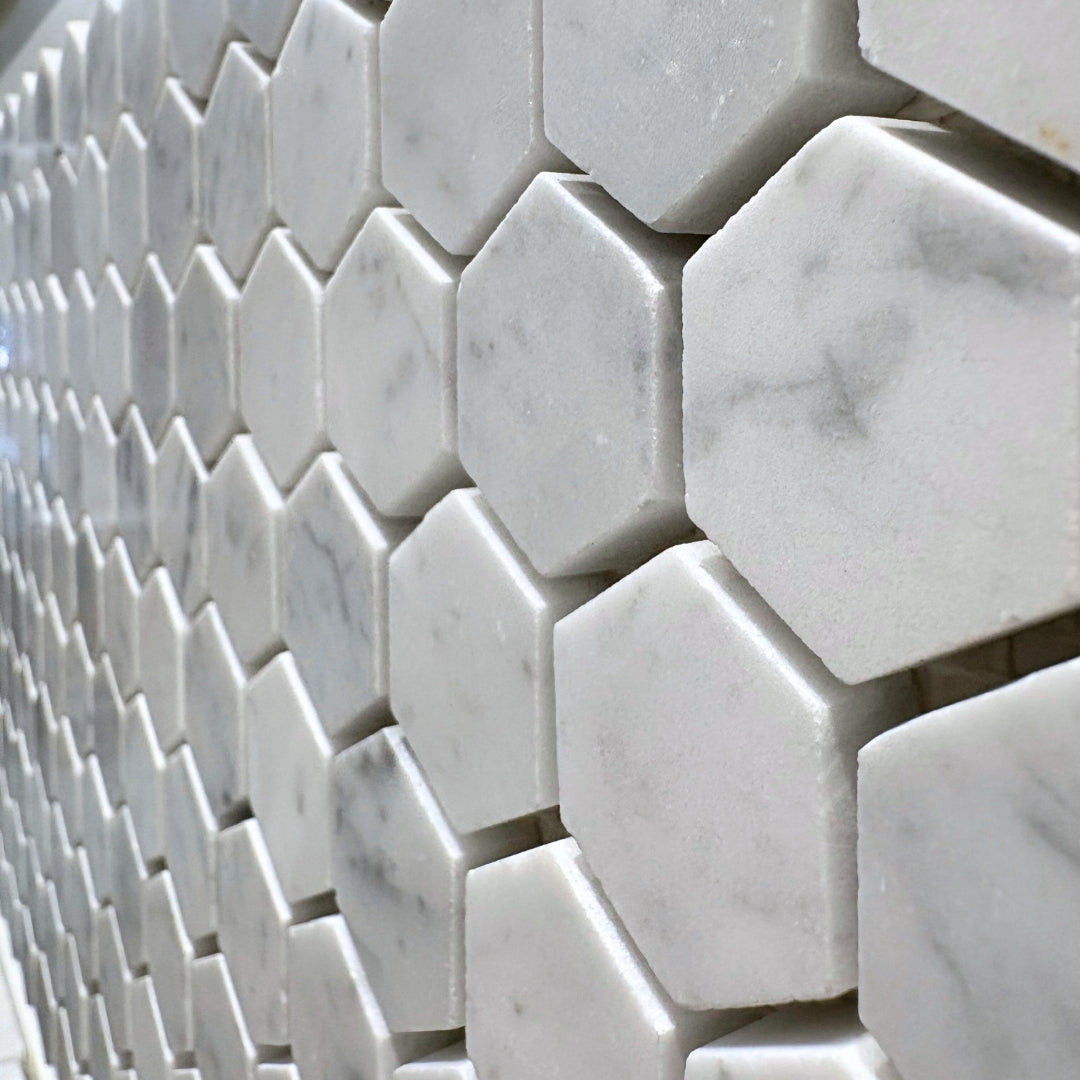Bianco Carrara Polished (1 1/4" x 1 1/4" Hex) - 30% markdown
