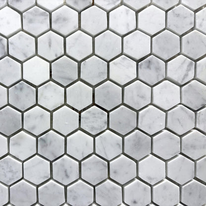 Bianco Carrara Polished (1 1/4" x 1 1/4" Hex) - 30% markdown