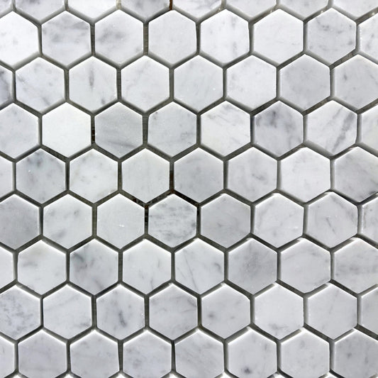 Bianco Carrara Polished (1 1/4" x 1 1/4" Hex) - 30% markdown