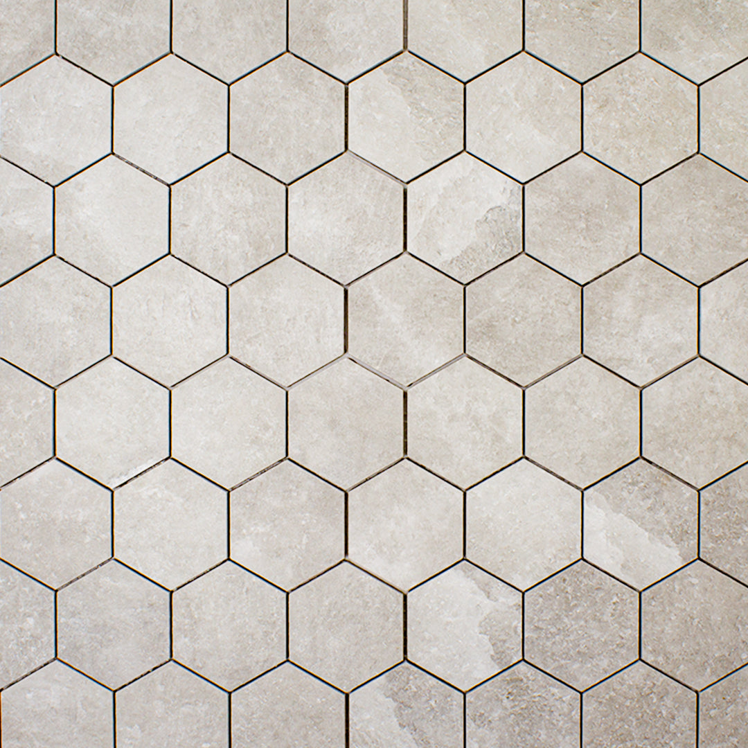 Saltstone Taupe Hexagon Mosaic (3" X 3")
