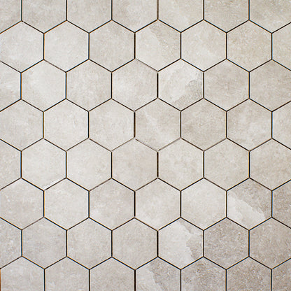 Saltstone Taupe Hexagon Mosaic (3" X 3")