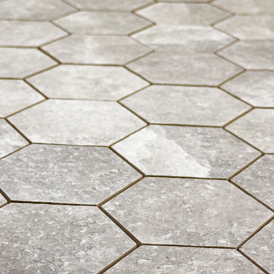 Saltstone Taupe Hexagon Mosaic (3" X 3")